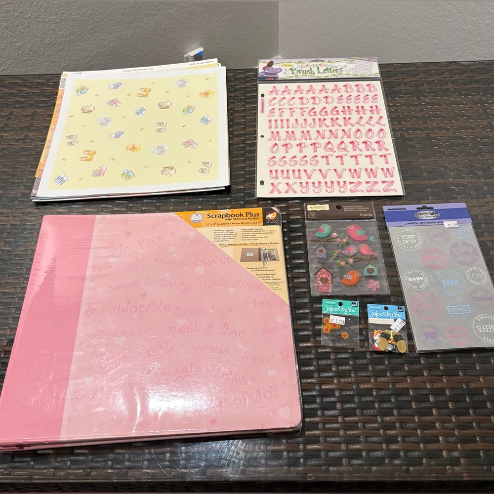 Pink American Traditional Design 12”x12” Scrapbook Album with Accessories